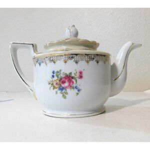 Vintage 1940s Goldcastle Hostess China Teapot Floral Design Gold Trim Japan